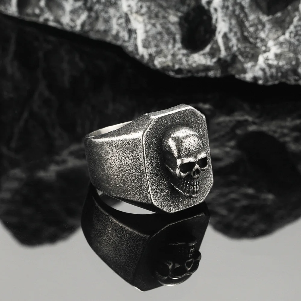 Punk Hip Hop Stainless Steel Skull Ring Men Boy Fashion Vintage Skull Stamp Biker Ring Gothic Accessories Jewelry Gift Wholesale