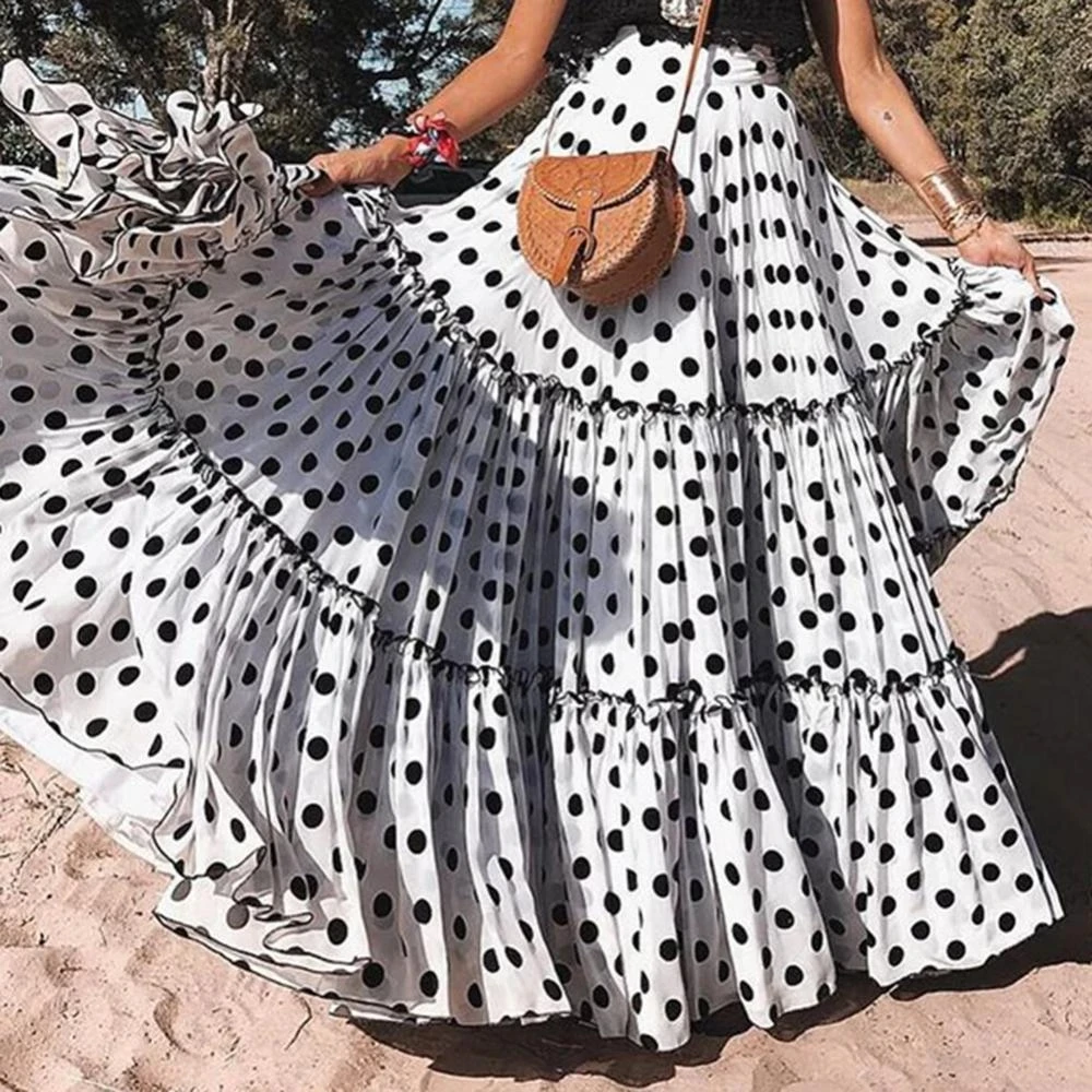 

Skirt Polka Dot Ruffle High Waist Summer Women Oversize Ruffled A Line Swing Maxi Skirt 2022 New Women Clothing
