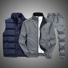 Новый Зимний утепленный спортивный костюм для мужчин из 3 предметов флисовая куртка + жилет на молнии + спортивные брюки мужской спортивный костюм с вышивкой пальто