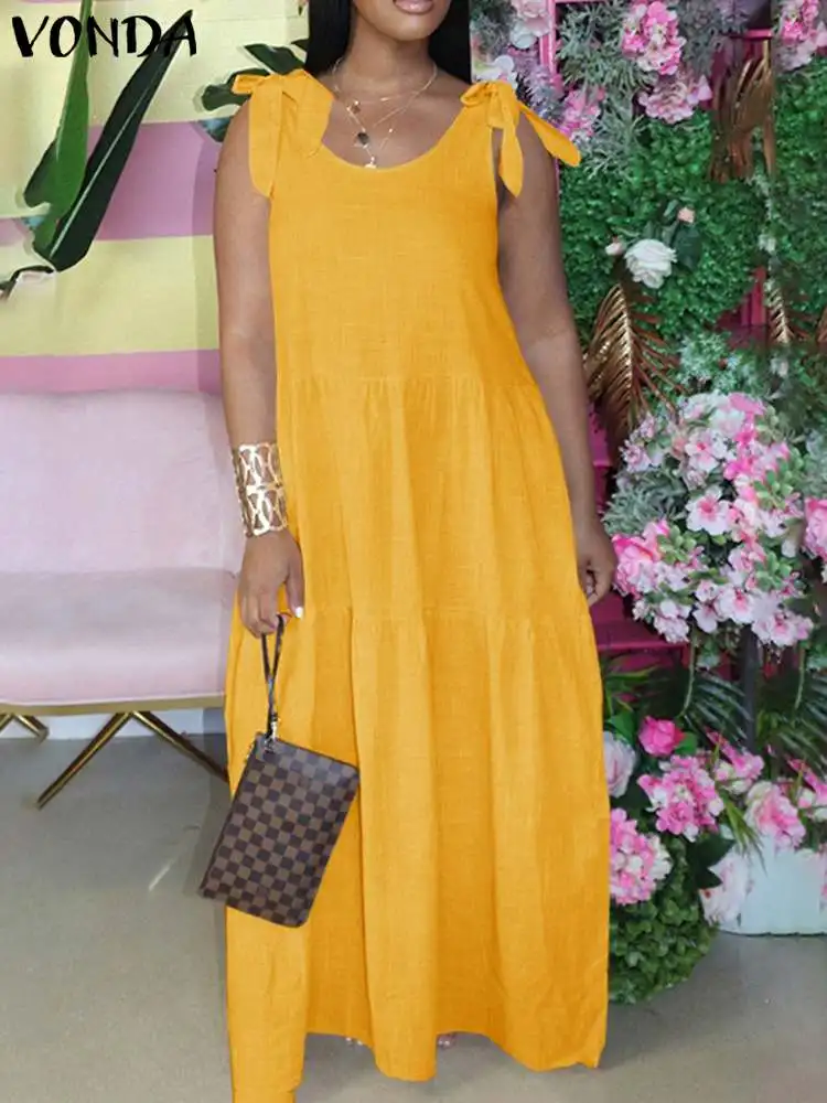 

VONDA 2022 Y2K Bohemian Women Summer Sundress Sexy Sleeveless Casual Party Robe Solid Tank Dress Female Party Vestido Oversized