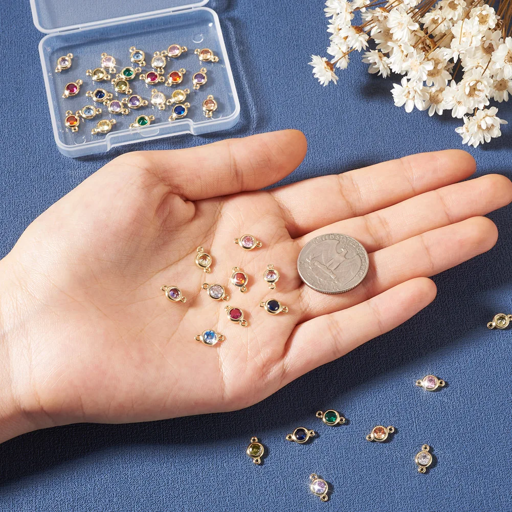 24Pcs 14K Gold Plated Cubic Zirconia Diamond Charms Connector Crystal Pendants Link for DIY Bracelet Necklace Jewelry Making