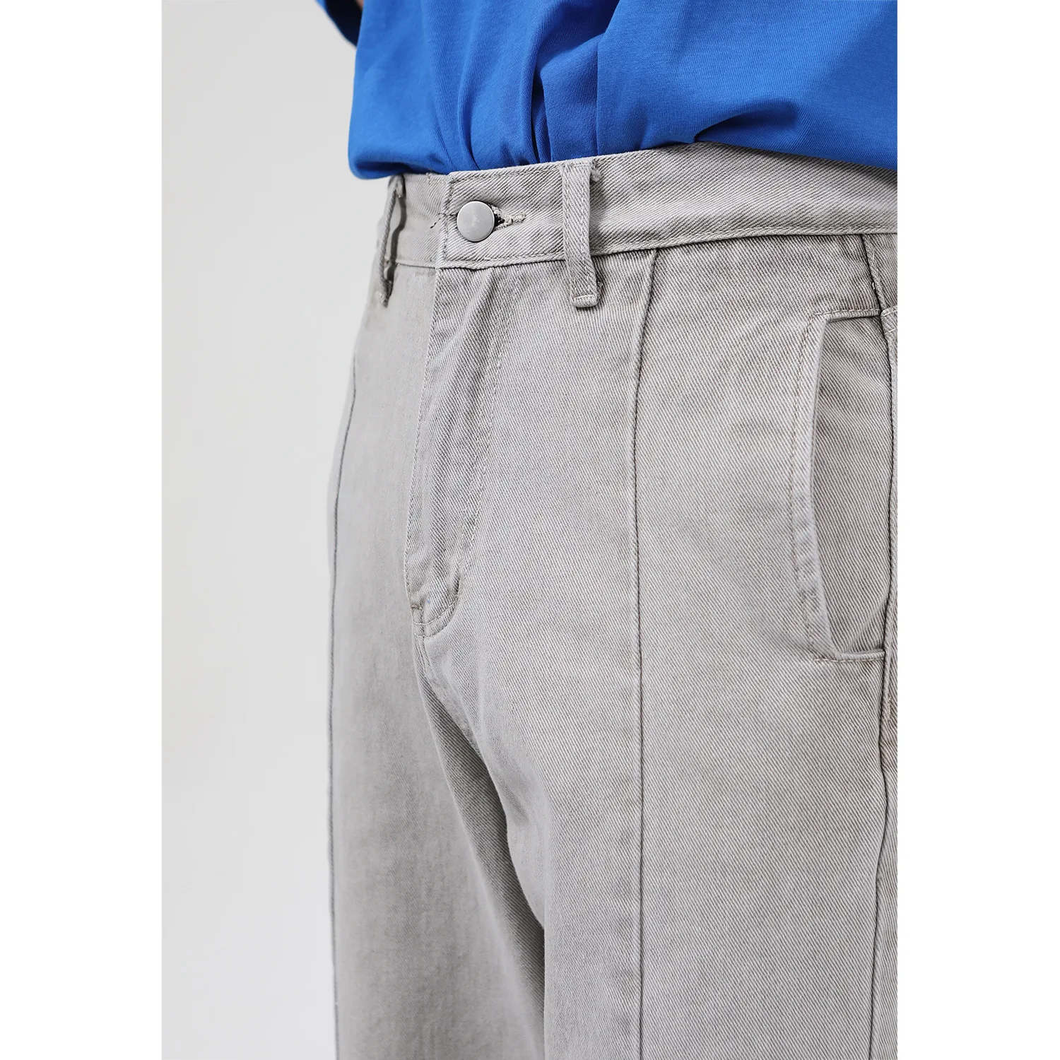 Four Seasons Men Jeans Grey Retro Stitching Straight Loose Slit Casual Pants Men Wide Leg Pants Fashion Streetwear Ins Hot Sale