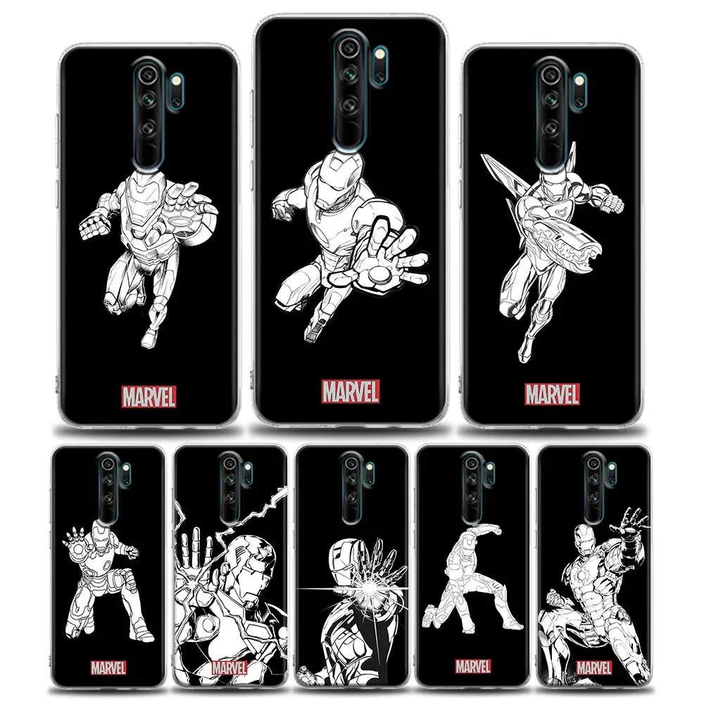 

Marvel black white Iron Man Clear Phone Case for Redmi 10C Note 11 11S 11T 10 10S 9 9S 8 8T 7 Pro 5G 4G Plus Soft Silicone Case