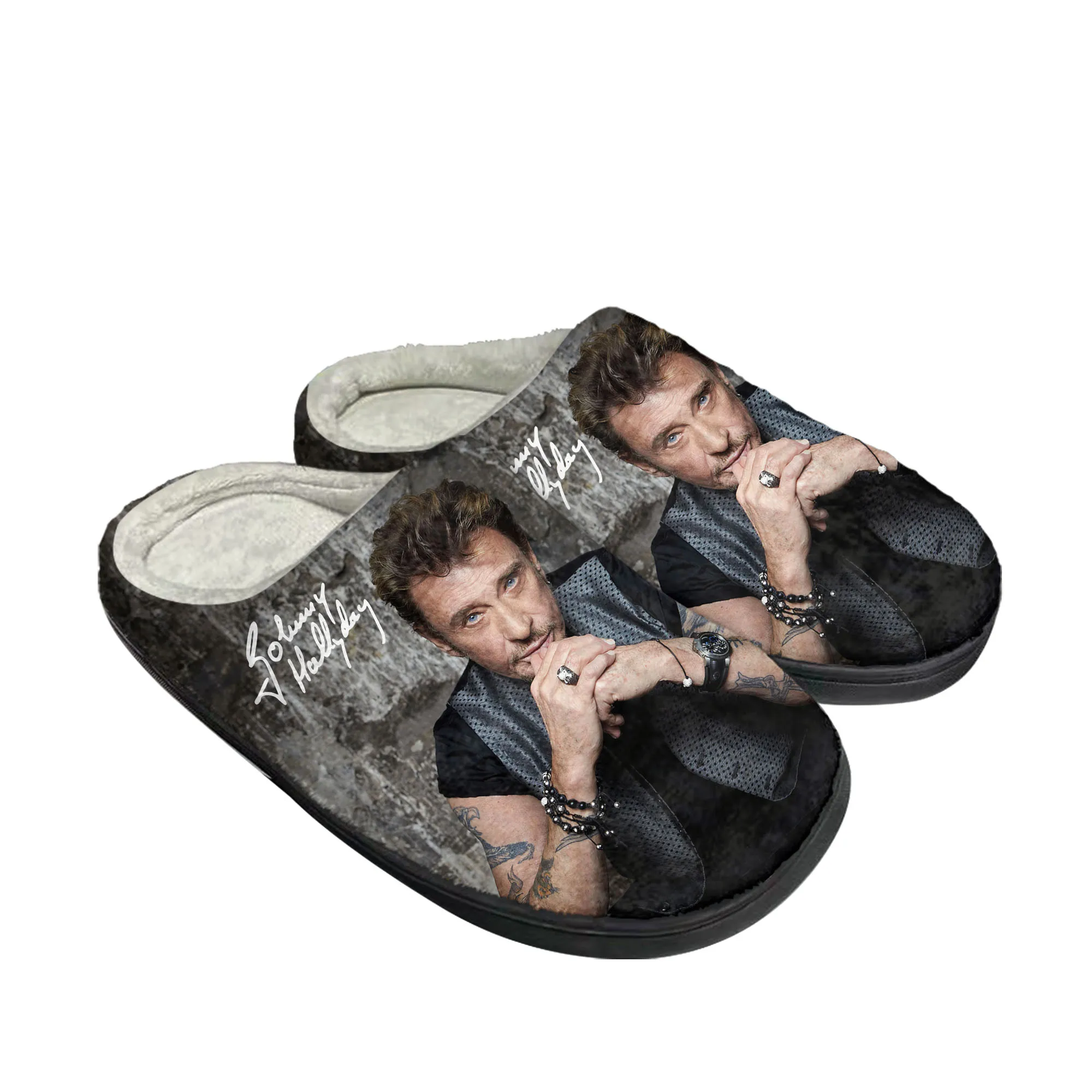 

Johnny Hallyday Rock Singer Home Cotton Custom Slippers Mens Women Sandals Plush 3D Print Casual Keep Warm Shoes Thermal Slipper