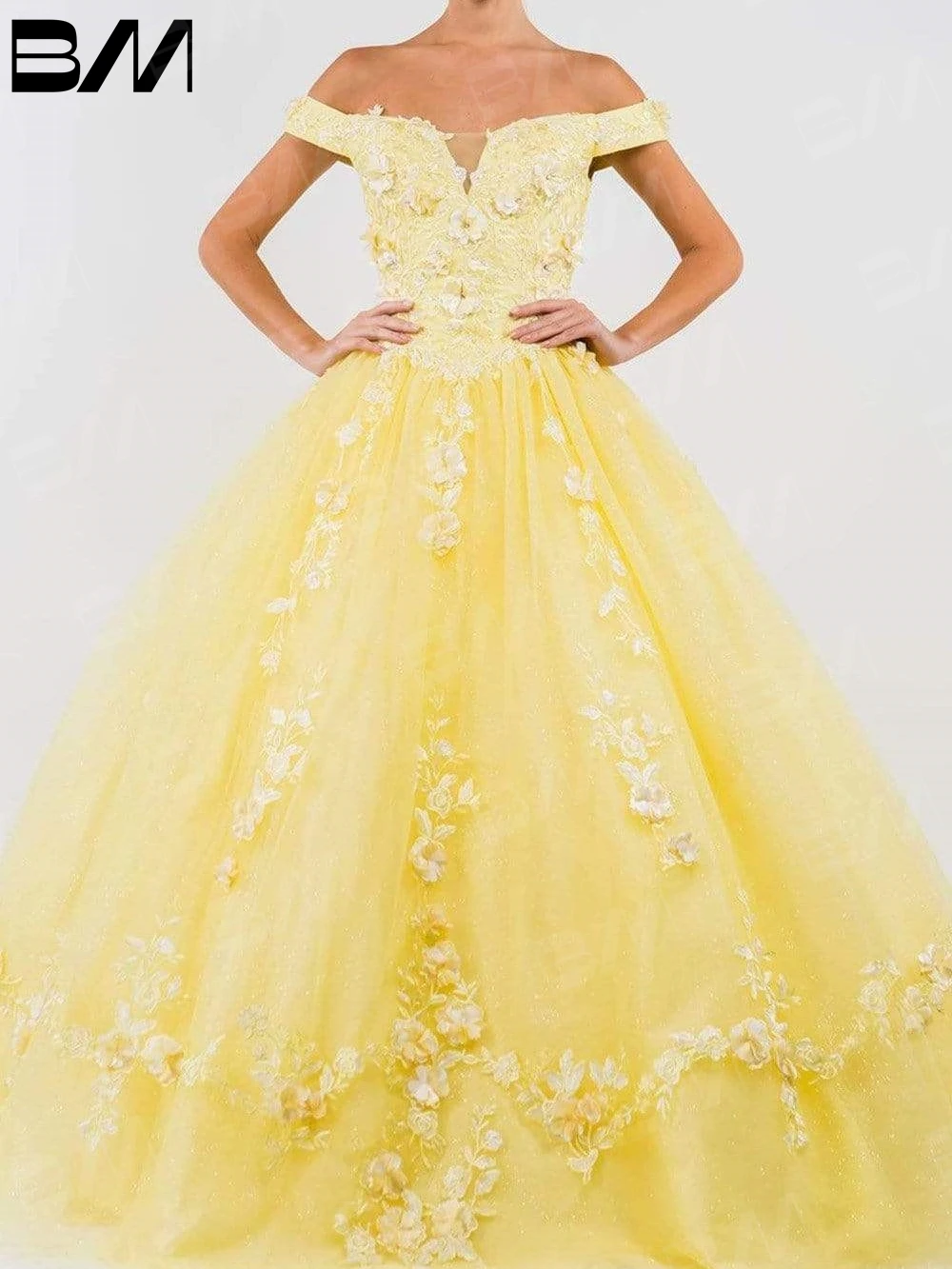 

3D Flowers Glitter Illusion Inset Cocktail Dresses Floral Applique Off Shoulder Ballgown Quinceanera Dress 2023