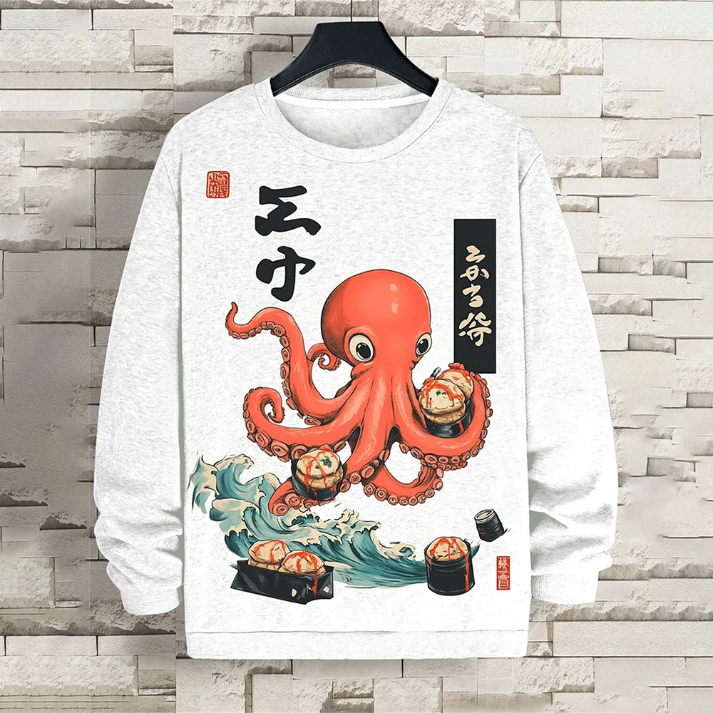 Мужская толстовка с осьминогом и суши принтом в японском стиле осенняя