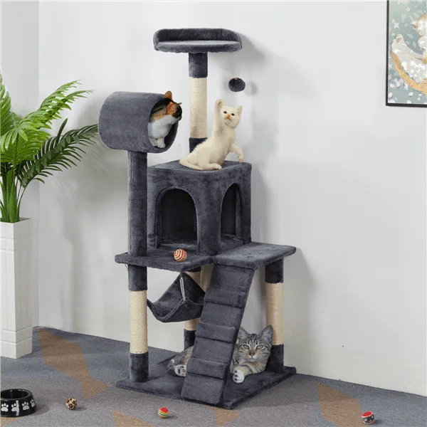 

Cat Tree with Hammock and Scratching Post Tower, Dark Gray Toys Pet Accessories