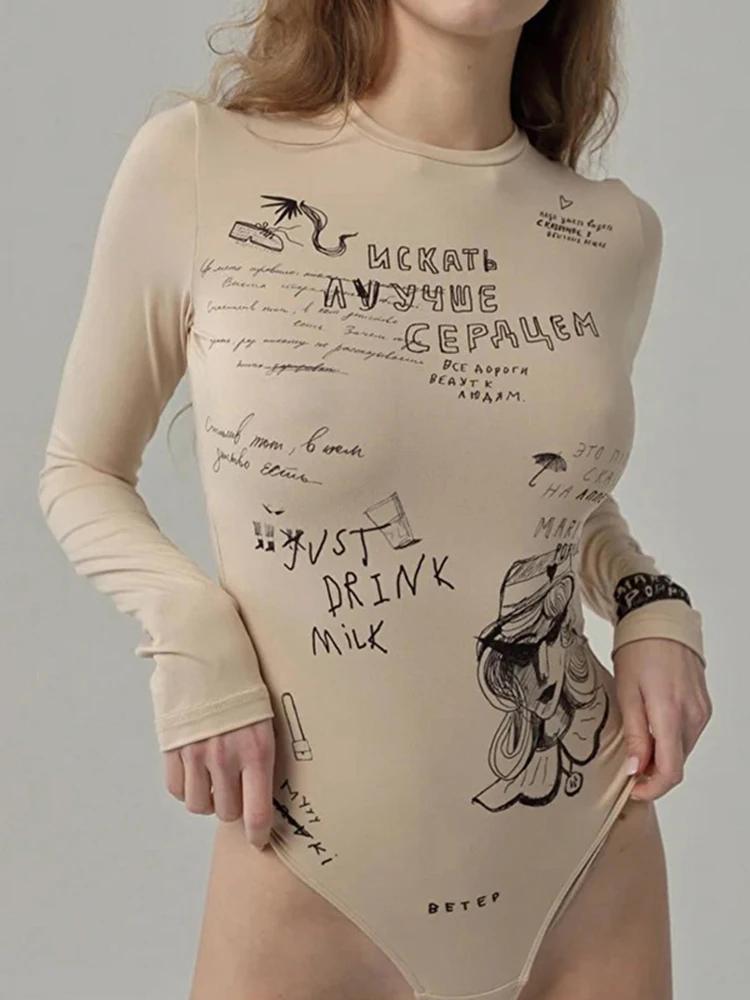 

Модное летнее однотонное облегающее боди с принтом, Женское боди с длинным рукавом, Vestir Mujer, осенняя Сексуальная уличная женская одежда Y2K, наряды