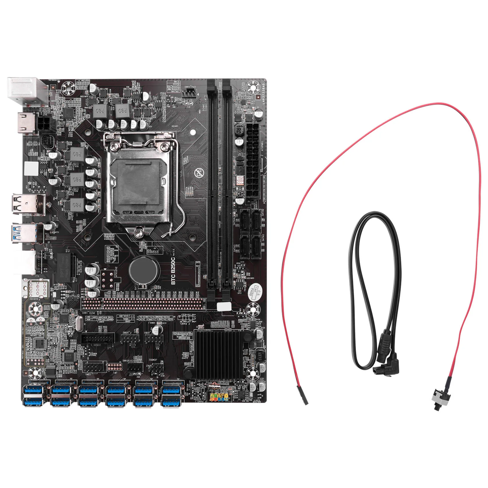 

B250C BTC Mining Motherboard with SATA Cable+ Switch Cable 12XPCIE to USB3.0 GPU Slot LGA1151 Support DDR4 DIMM RAM