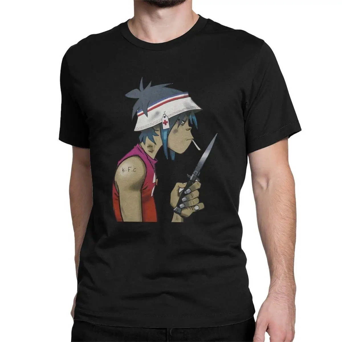 

Music Band Gorillaz Smoking T Shirts Men Pure Cotton Funny T-Shirts Crewneck Tees Short Sleeve Clothing Party