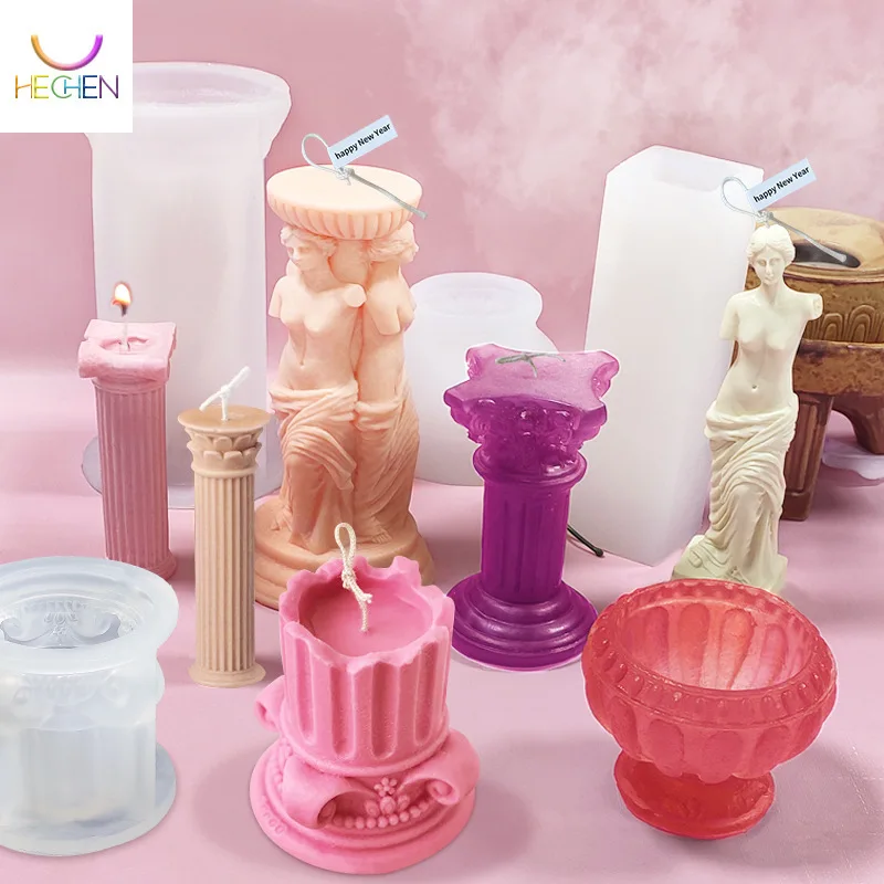 

Roman Column Silicone Candle Mold 3D DIY Candle Making Kit Venus Goddess Aromatherapy Plaster Mold Cake Decorating Tools Gifts