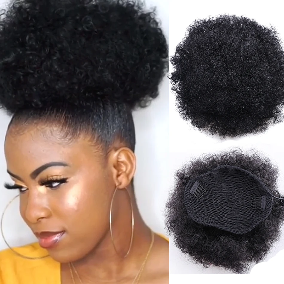 Postiche Chignon bouclée pour femmes noires  postiche synthétique bouffante Afro courte  queue de