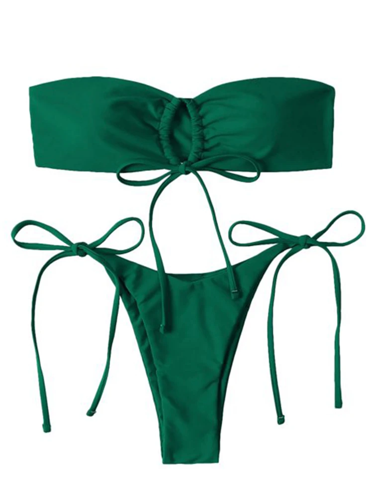 

Однотонное бикини из двух частей, Женский пикантный купальник-труба, летний купальник на шнурках, купальник с открытой спиной в пляжном сти...