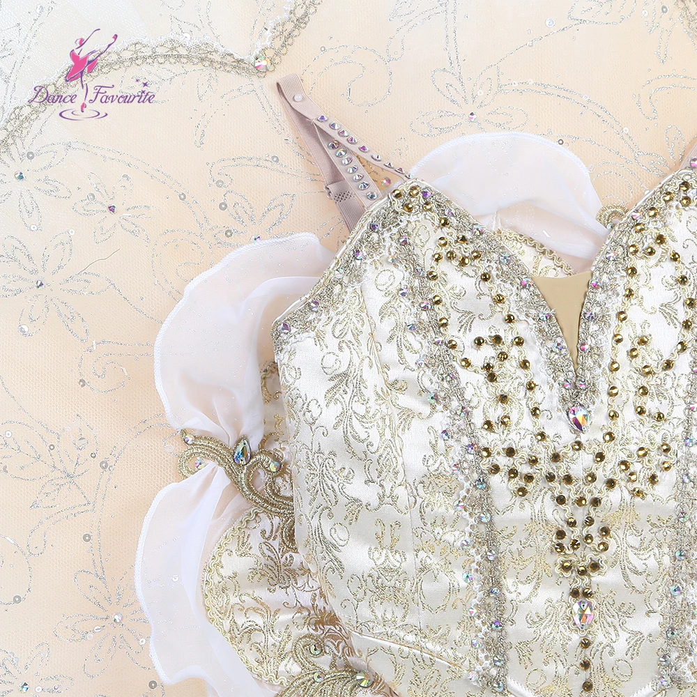 Балетная юбка-пачка B24132 верхний лиф белого и золотого цвета для танцев
