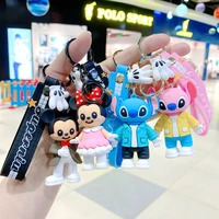 disney mickey mouse stitch minnie keychain cartoon cute doll keyring fashion couple bag ornament key chain car pendant kids gift