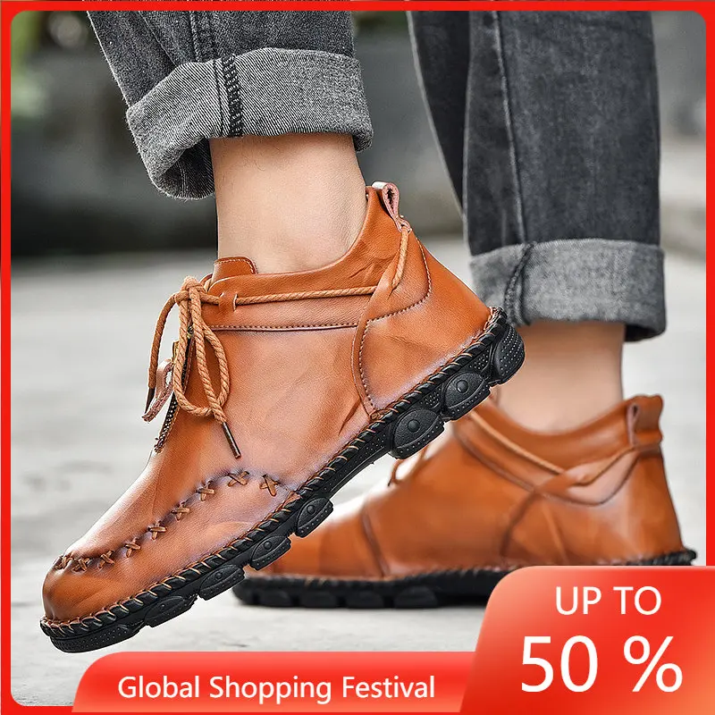 

Genuine Leather Men Casual Shoes Luxury Brand 2021 Mens Loafers Moccasins Breathable Slip on Black Driving Shoes Plus Size 37-47