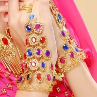 1 pair girls fashion alloy plating golden belly dance bracelet jewelry indian style performance hand accessories cuff bracelet