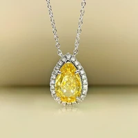 2021 new product ice flower cut 713 drop shaped pink diamond yellow diamond necklace 5a zircon pendant clavicle chain female