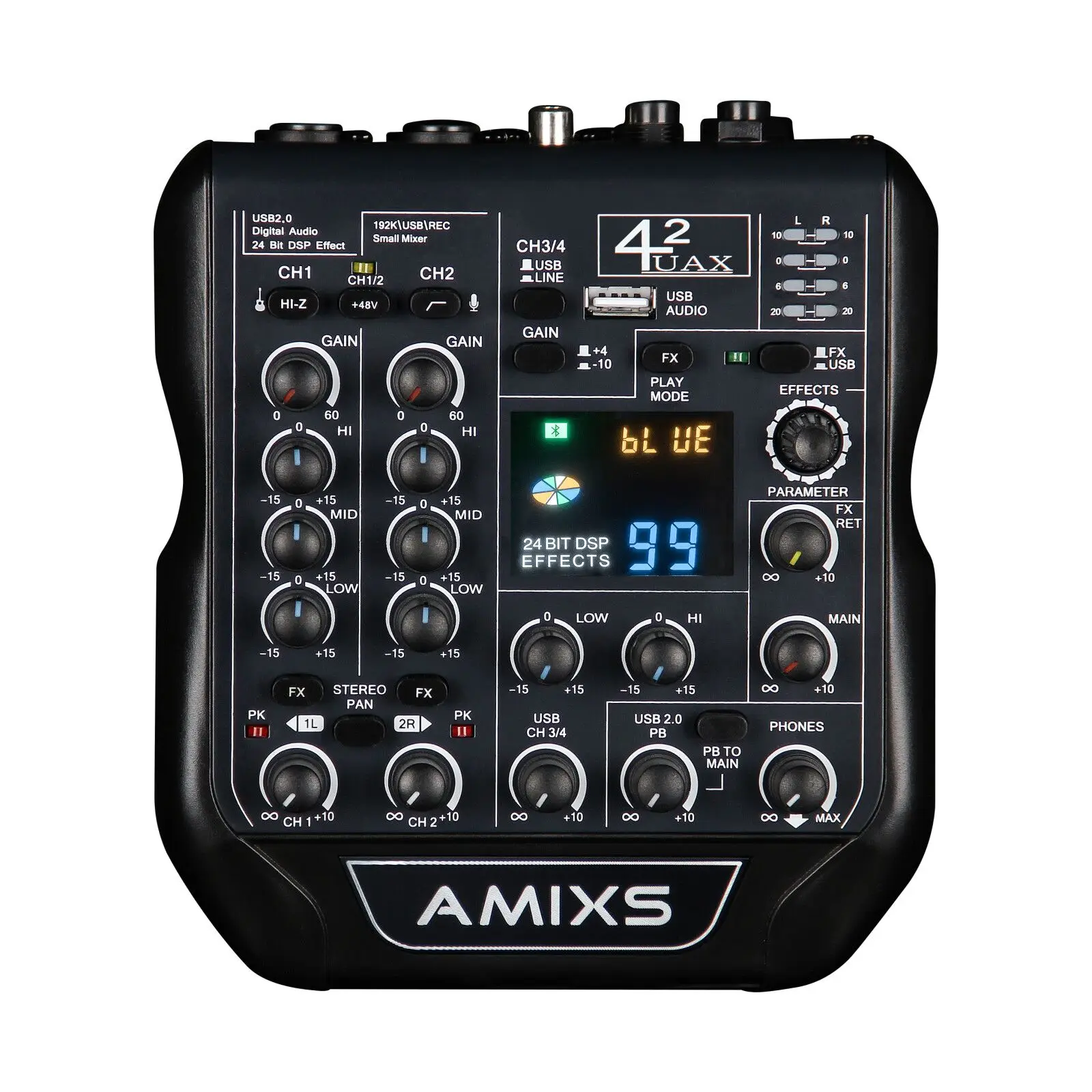 

Мини 4-канальный аудио микшер индивидуальный + 48 В фантомное питание 99 DSP эффектов Bluetooth USB компьютерная игровая запись микшерная консоль