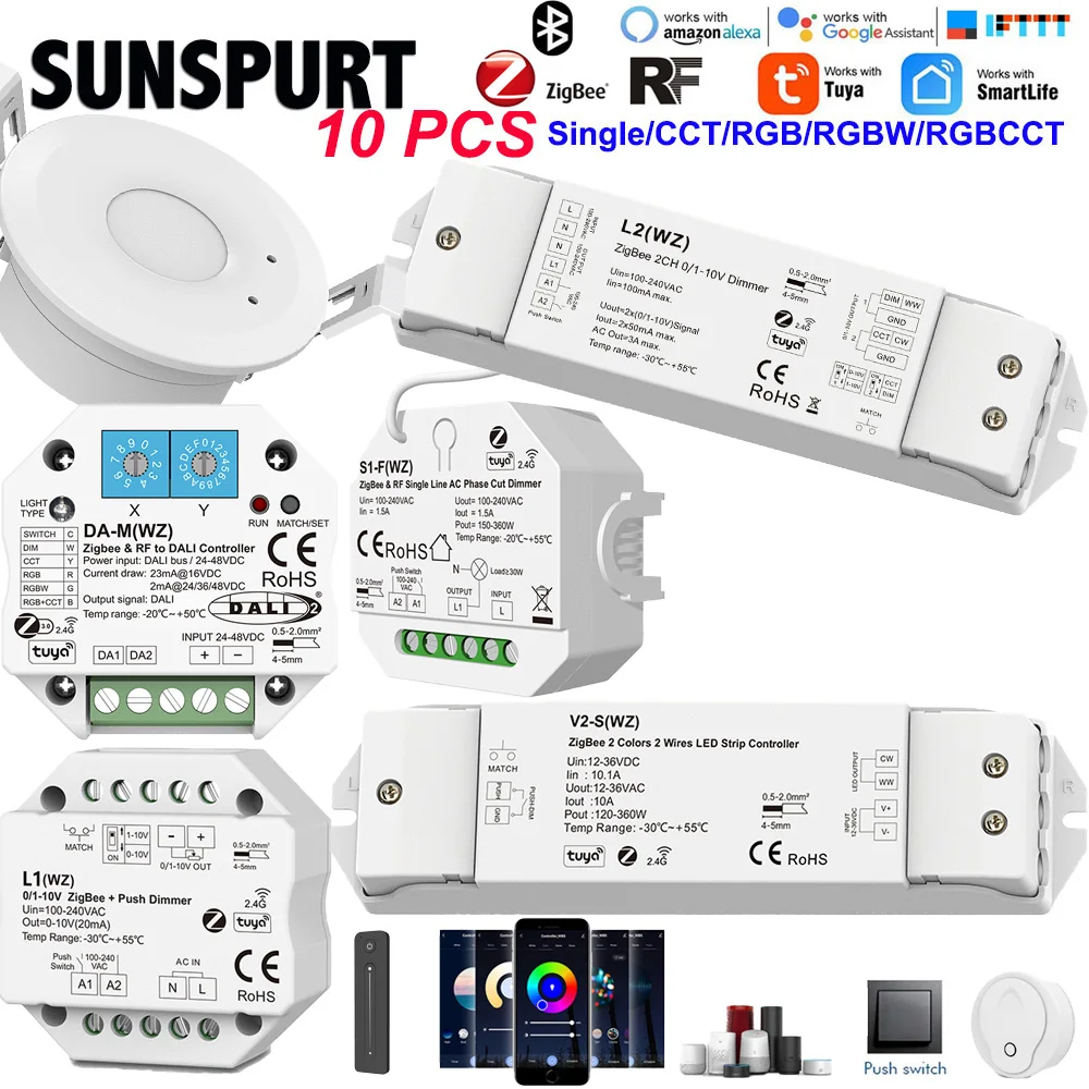 Фото Контроллер Skydance TUYA Zigbee WZ5/1 для умных светодиодных лент, 2.4G RF пульт, DC12V 24V, с регулировкой яркости, RGB CCT RGBW RGBWW RGBCW, голосовое управление Google №1