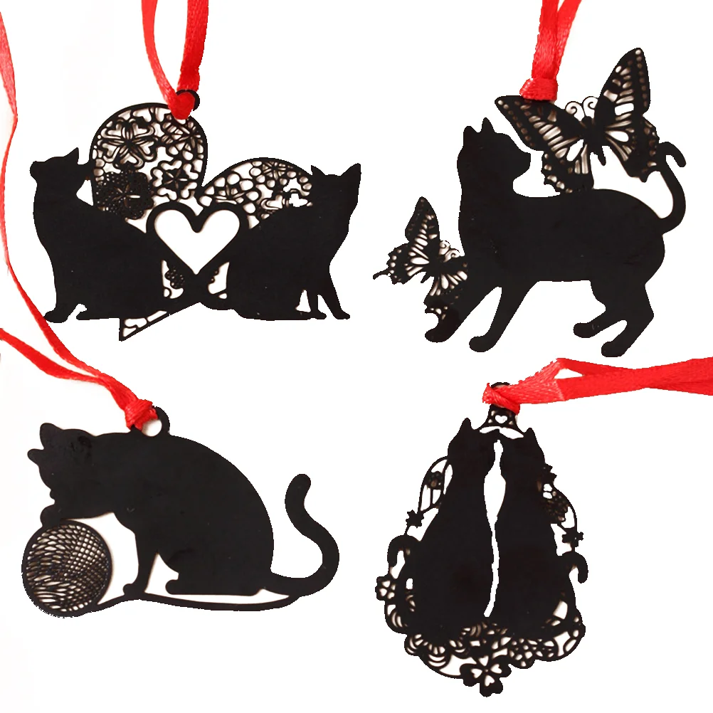 

5 Black Metal Kitty Chinese Vintage Book Clips Planner for Office Home (Random Pattern)