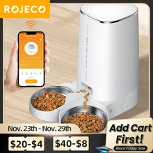 ROJECO Automatic Cat Feeder Pet Smart Cat Food Kibble Dispenser Remote Control WiFi Button Auto Feeder For Cats Dog Accessories