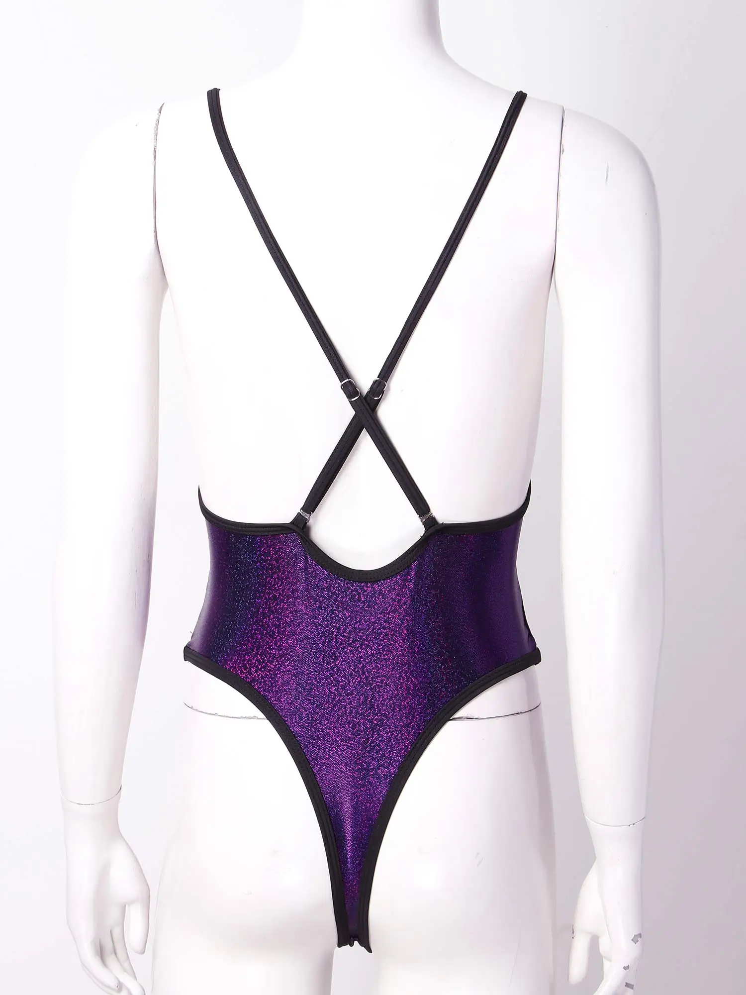 Женский купальник без рукавов блестящий боди с глубоким V-образным вырезом