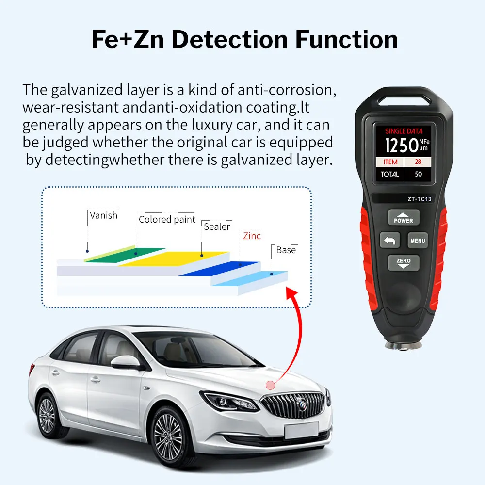 Толщиномер автомобильный DEEWAZ цифровой измеритель толщины покрытия Fe/NFe - купить