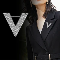 i remiel new minimalist crystal new letter v brooch pin rhinestone triangle brooches and pins for mens shirt collar accessories