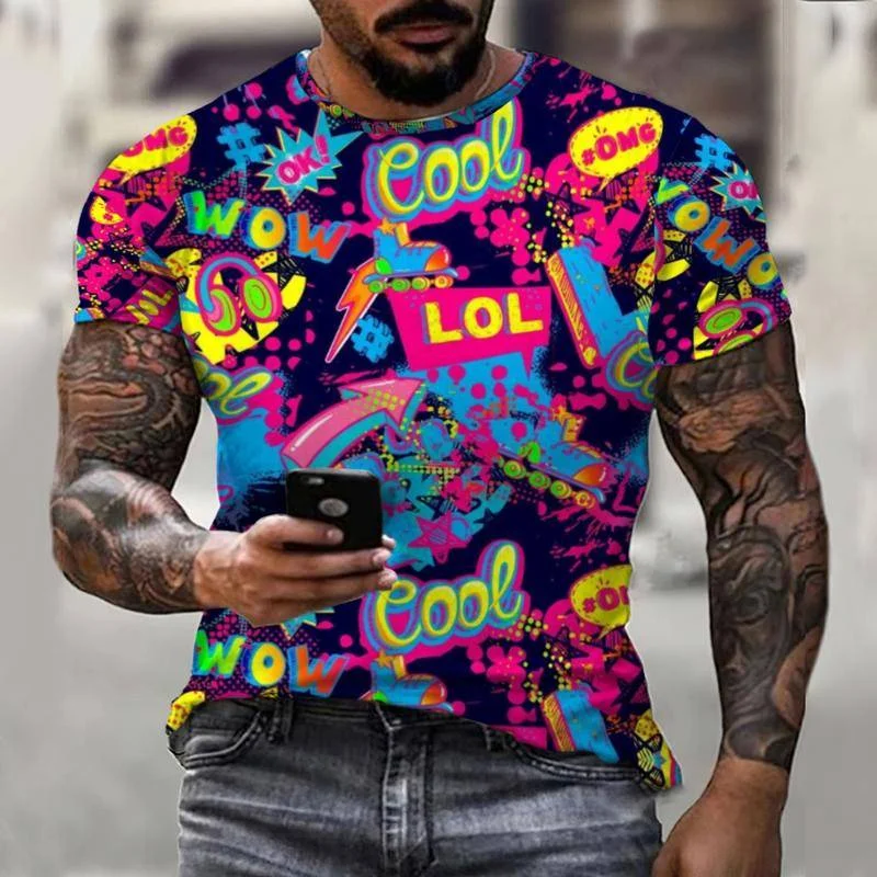 

Pop Art Graffiti Creative Fun Hip Hop Style Summer Men's T-Shirt Short Sleeve Men's Top Oversized O-Neck Men Street Harajuku