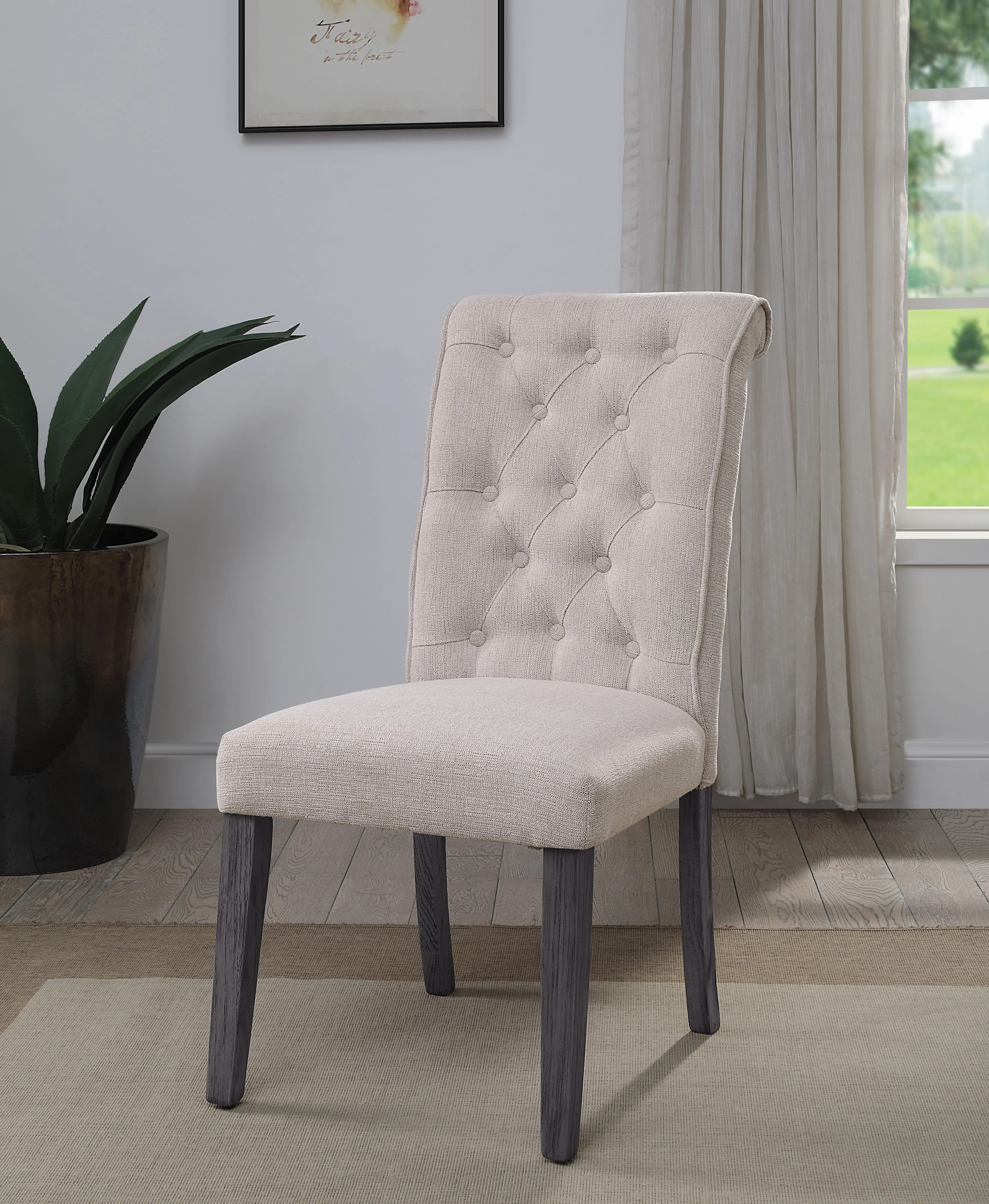 

Side Chair (Set-2), Beige Linen & Gray Finish 73267