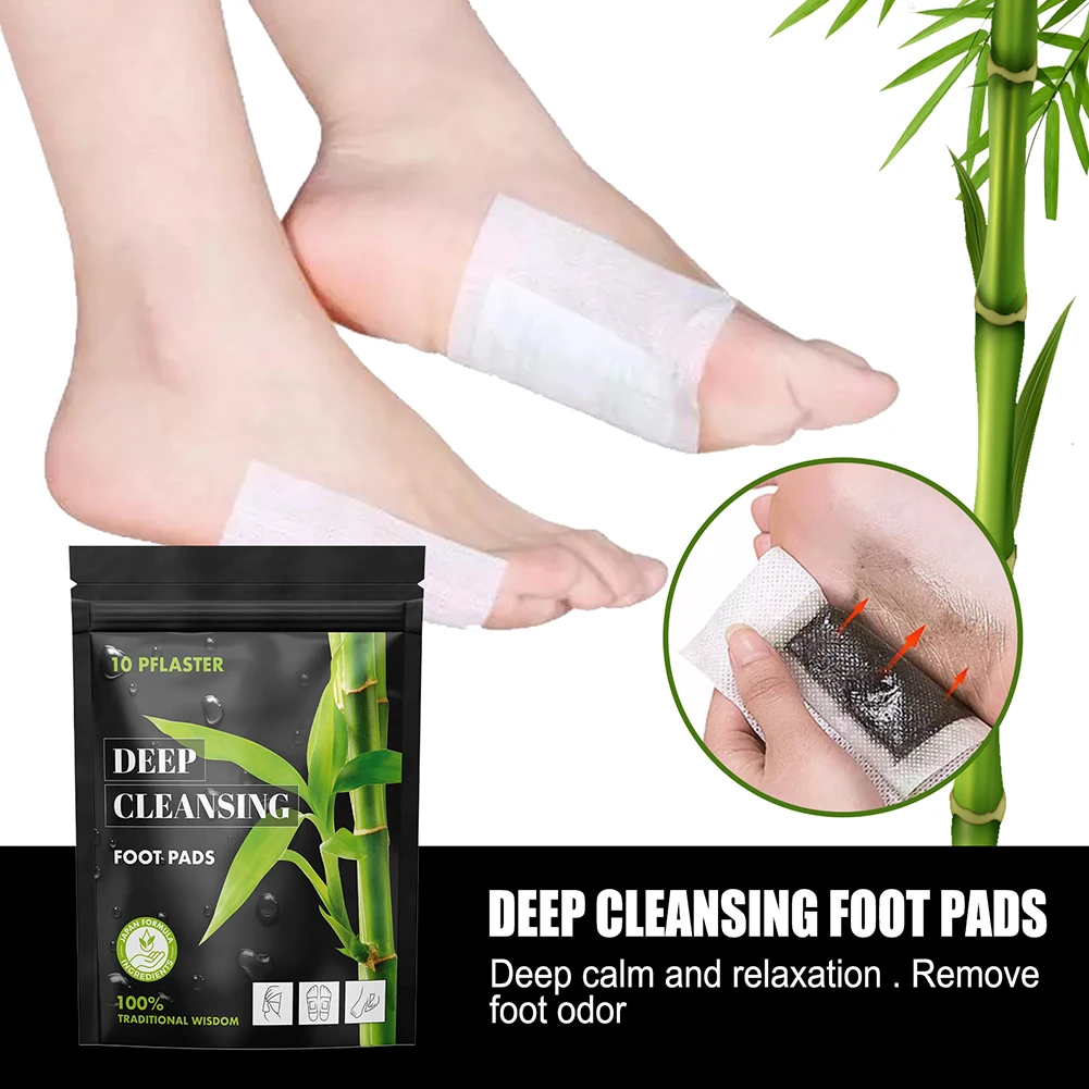 

10pcs Detox Foot Patches Bamboo Charcoal Pads Detoxification Body Toxins Cleansing Slimming Stress Relief Feet Care Adhersive