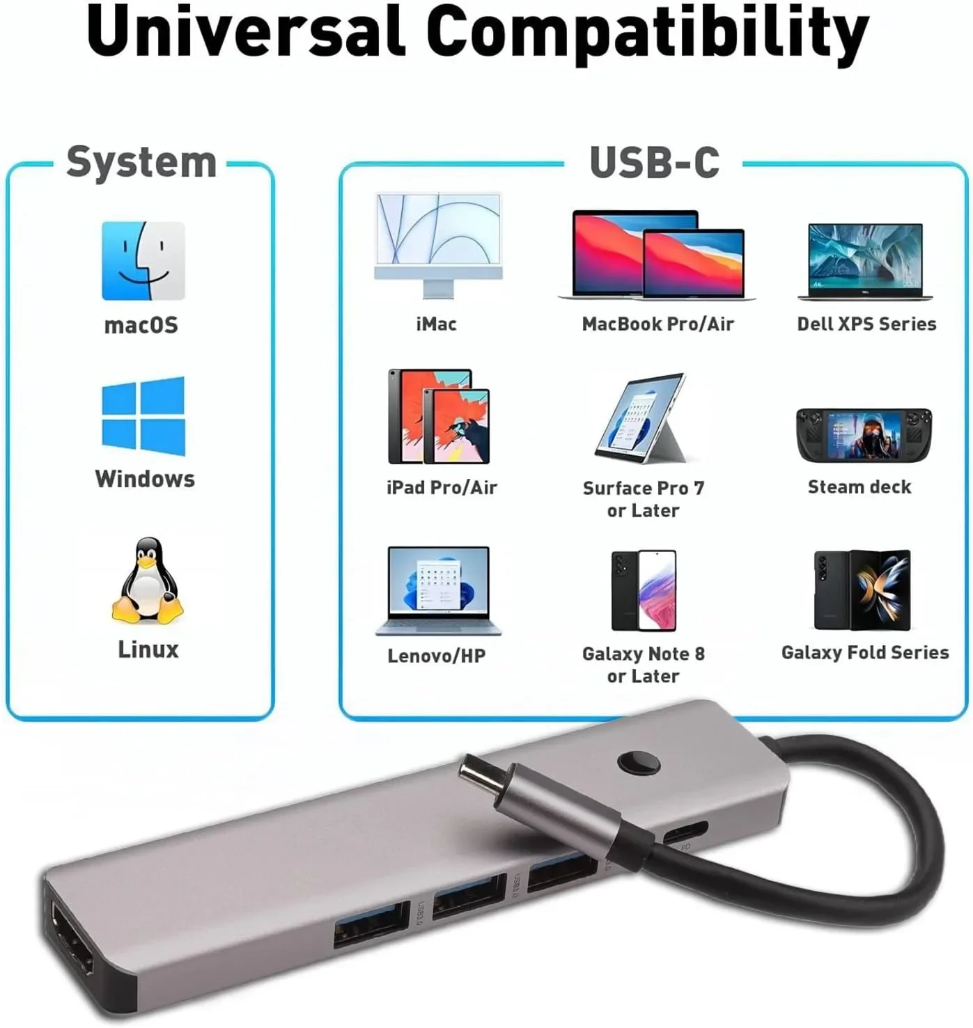 Usb-концентратор 5 в 1 с поддержкой 4k HDMI и кнопкой включения/выключения