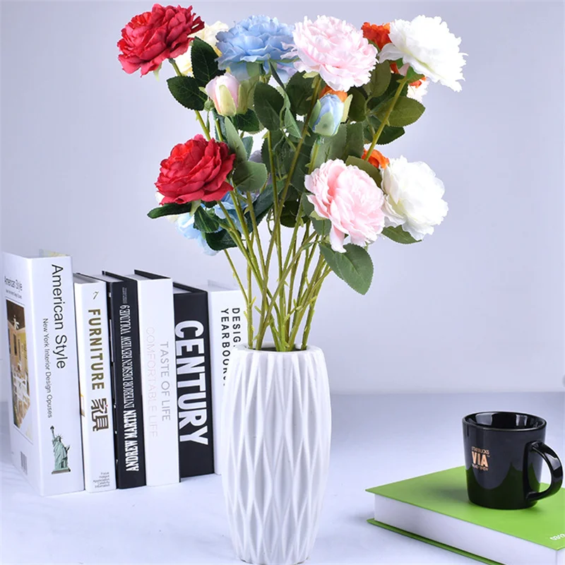 

Artificial Flower,single Branch 66cm 3 Heads Peony Flower,homeliving Room Vase Decoration,wedding Background Dressup Silk Flower