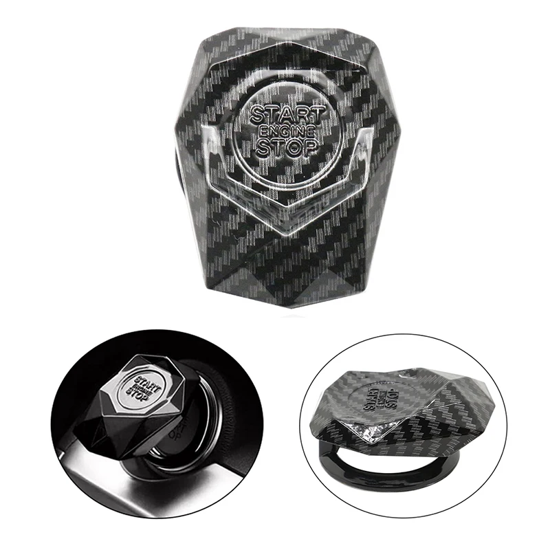 

Carbon Fiber Look Black Car Engine Start Stop Push Button Switch Cover Cap Trim Accessories Zinc Alloy Universal Fit