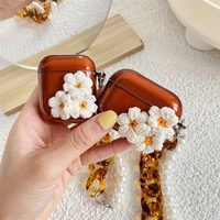 knitted flower print soft case for airpods 3 pro wireless bluetooth earphone protective cover sweet portable keychain airpods1 2