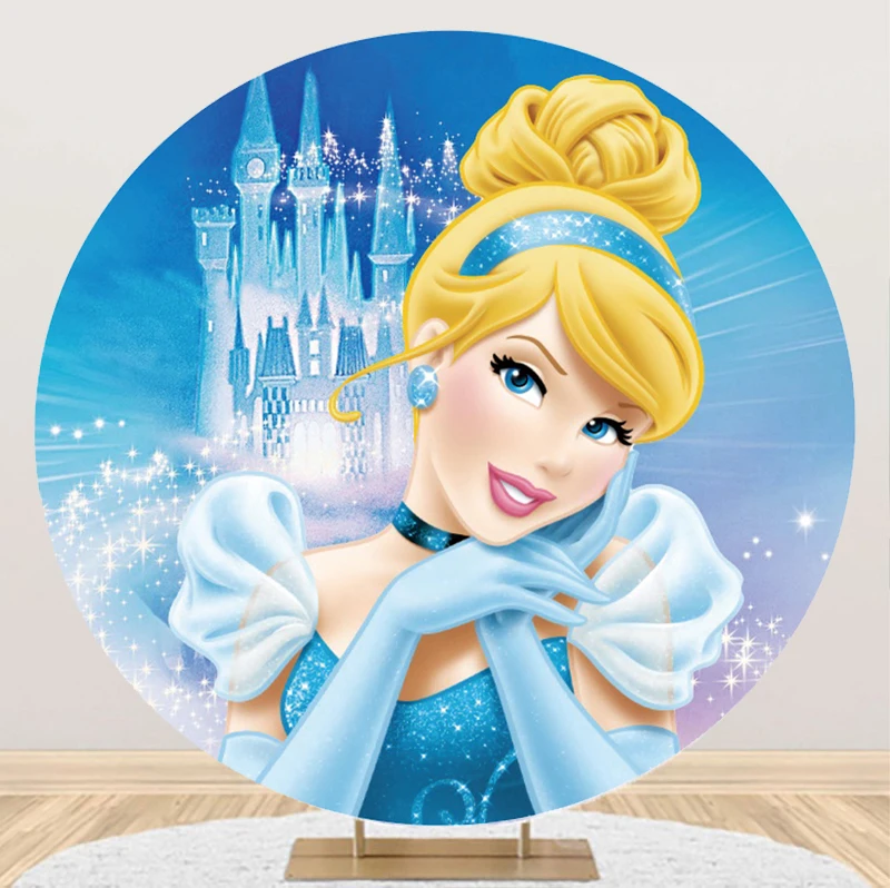 

Disney Round Cinderella Backdrop Princess Happy Birthday Party Photograph Background Photo Banner Studio Prop Decoration