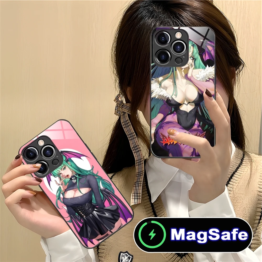 Darkstalkers Morrigan Mobile Phone Case for iPhone 16 15 14 13 12 11 Pro Max Plus Mini MagSafe Wireless Charging Glass Cover