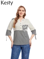 kesty womens plus size shirt spring cotton 34 sleeve shirt slim fit casual fashion top
