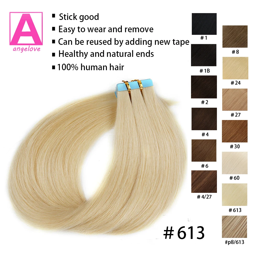 Tape In Human Hair 100% Real Remy Human Straight Extensions Hair Skin Weft Adhesive Glue On For Salon High Quality for Woman