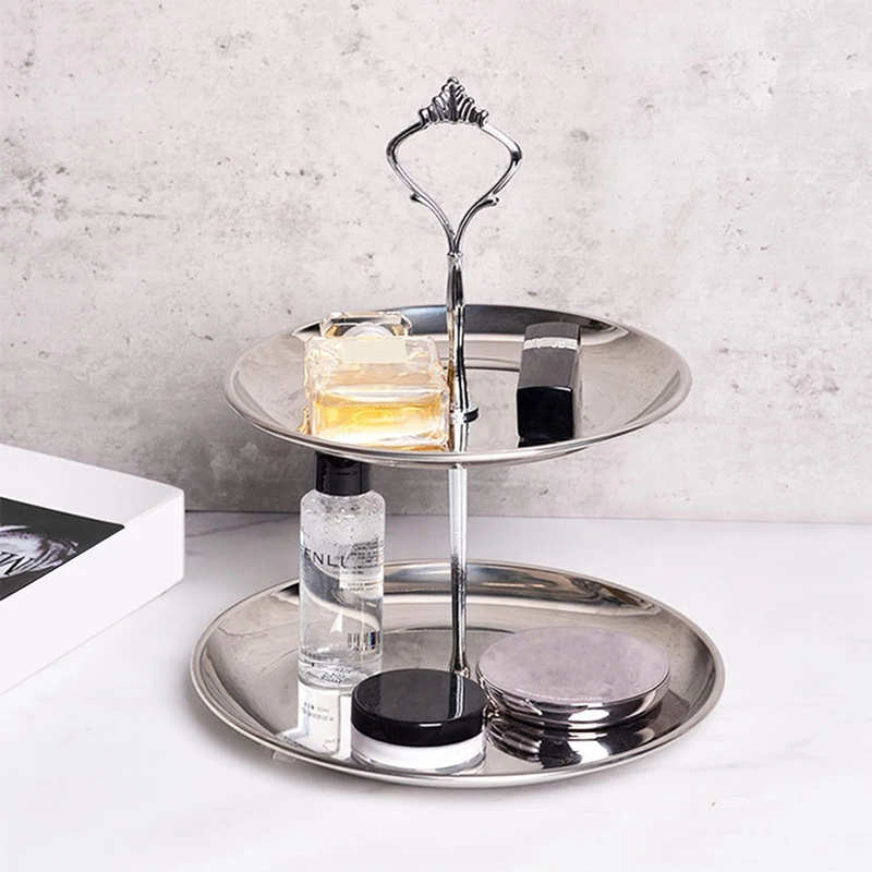 

Stainless Steel Storage Tray Desktop Storage Rack Jewelry Key Lipstick Small Objects Multi-Layer Tray Snack Tray