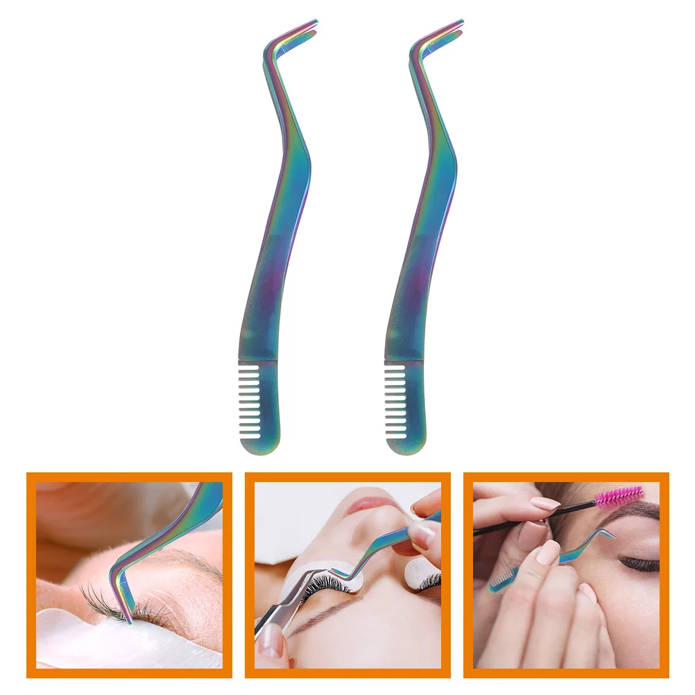 

2 Pcs Eyelash Tweezers Comb Female Accessory Tool Small Stainless Steel Convenient Miss