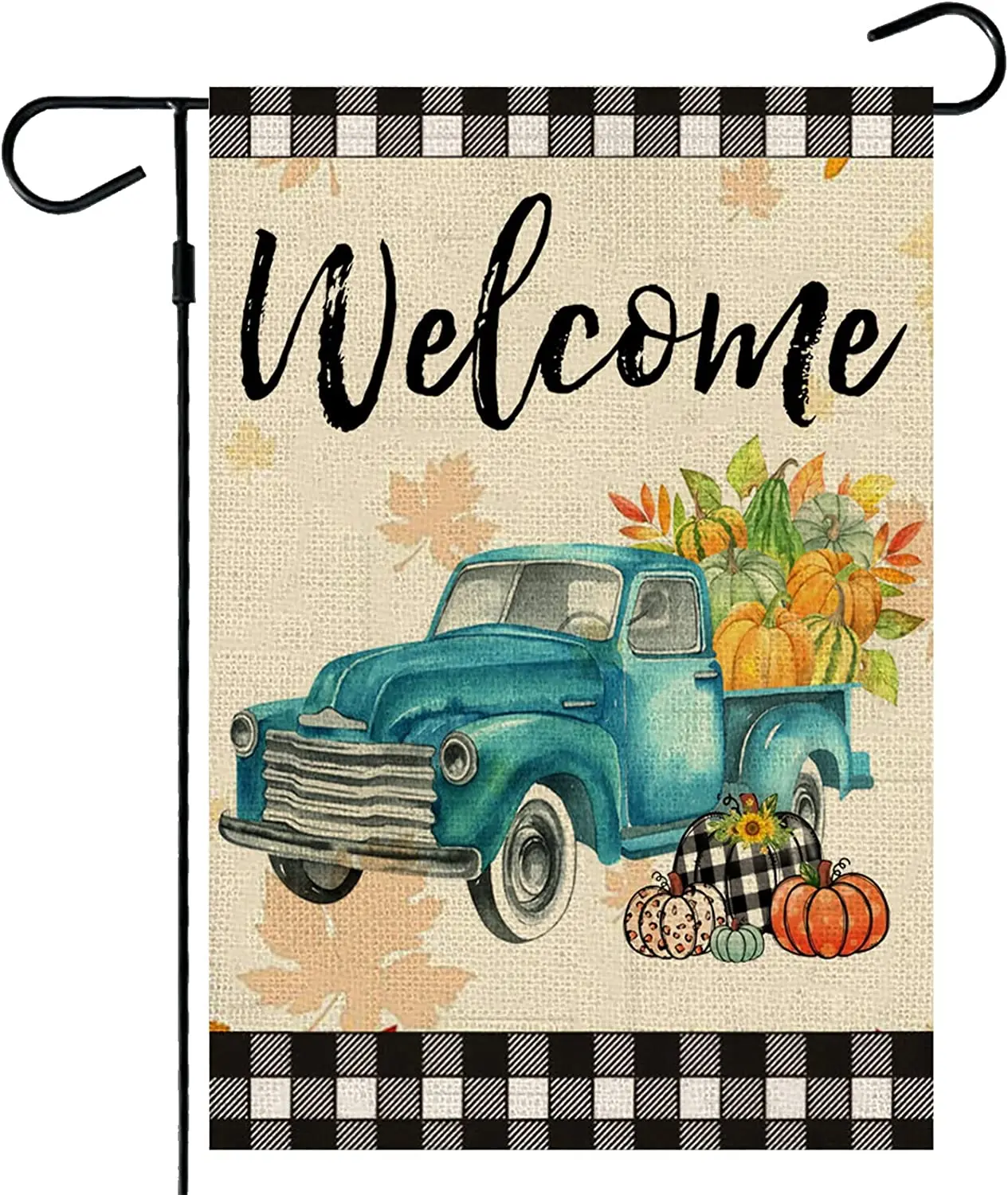 

Welcome Fall Garden Flag Autumn Pumpkins Truck Yard Garden Double Sided Buffalo Plaid Farmhouse Outdoor Thanksgiving Garden