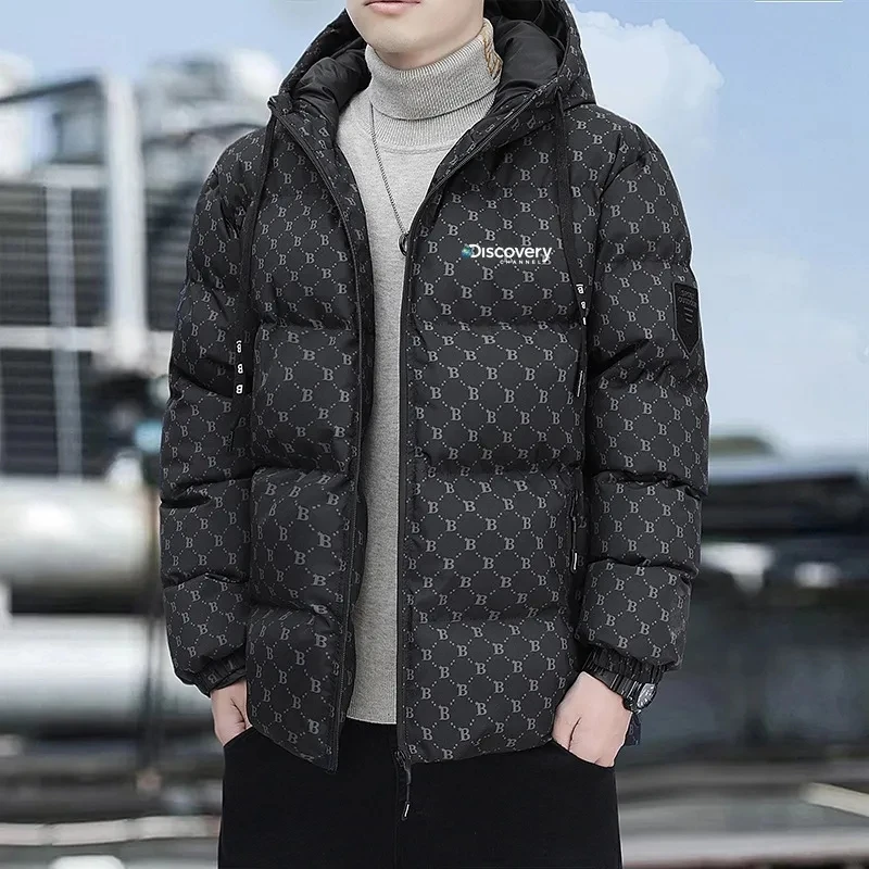 

2023 Winter Warm Thick Men Jacket Casual Hoodie Cotton Solid Color Zipper Warm Korean Style Fitness Fashion Men's Coat