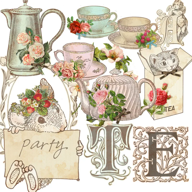 

12Pcs/Pack Retro Afternoon Tea Vintage Sticker DIY Craft Scrapbooking Album Junk Journal Decorative Stickers