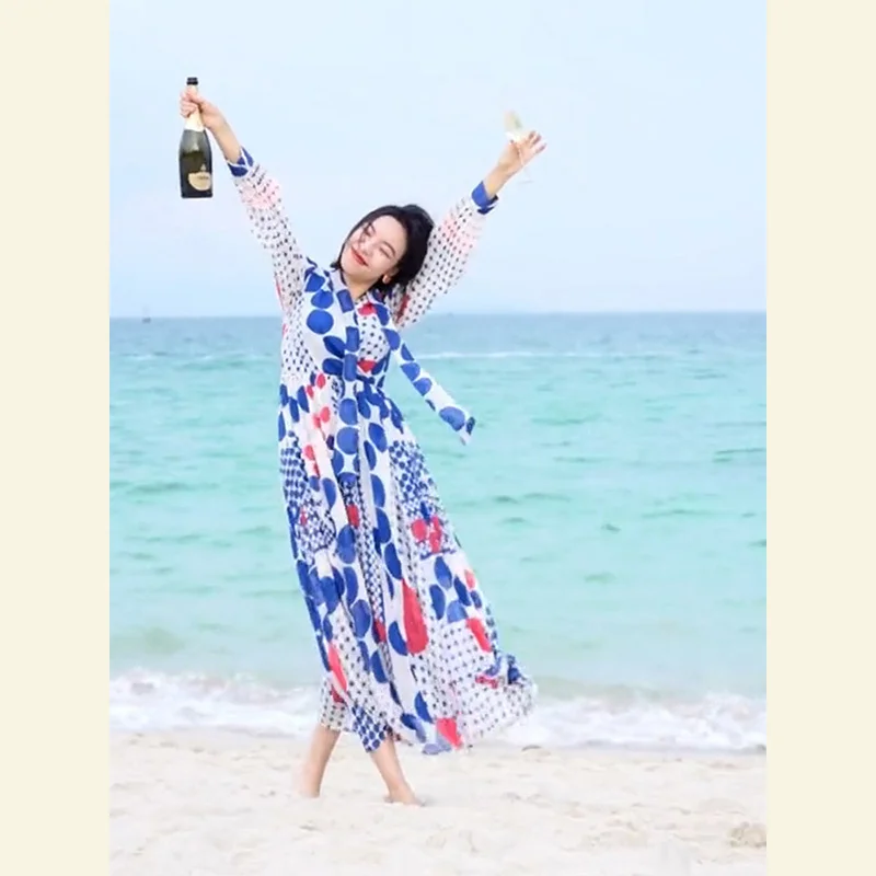 2023 Summer Sanya Beach Holiday French Kikyo Royal Sister Temperament Goddess Fan Bie Contrast Color Dress