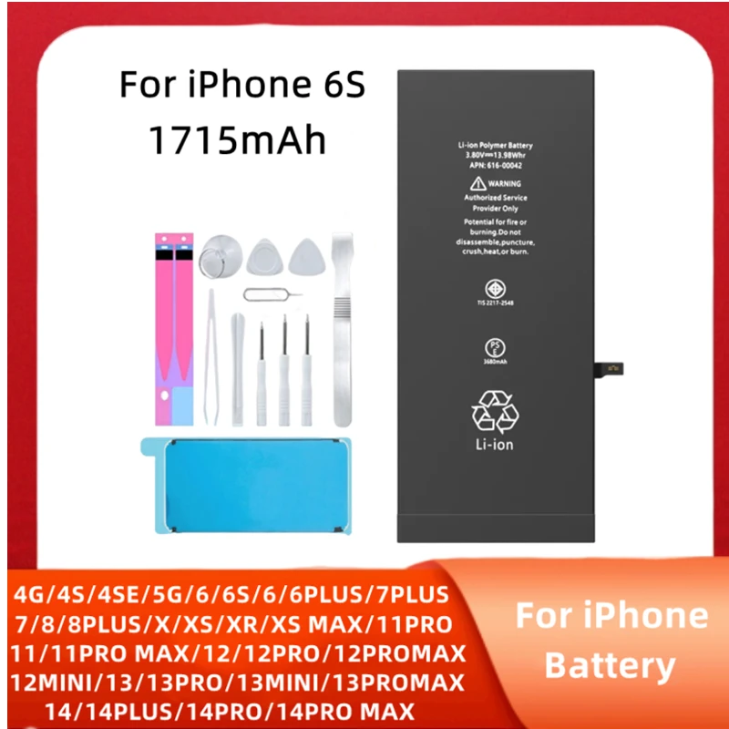 

100% original Brand High Capacity Battery for iPhoneX SE SE2 XR XS 5S 5 11 12 13 14 4s 6S 6 7 8 Plus Mini Pro Max Free Tools