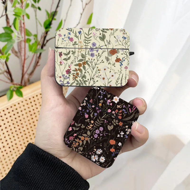 Чехол с цветочным принтом для AirPods черный чехол беспроводных наушников Bluetooth Apple