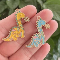 10pcs 3236mm cute cartoon dinosaur metal charm enamel pendant charm necklace bracelet keychain earrings diy making jewelry