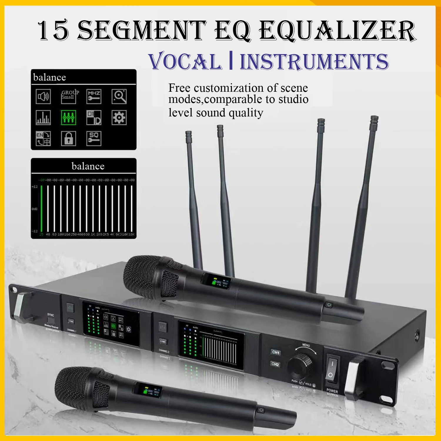Фото Aduzic AD80S True Diversity 2 Channel Wireless Microphone System 640-690Mhz Handheld Dynamic Mic Professional Stage Microfono №5